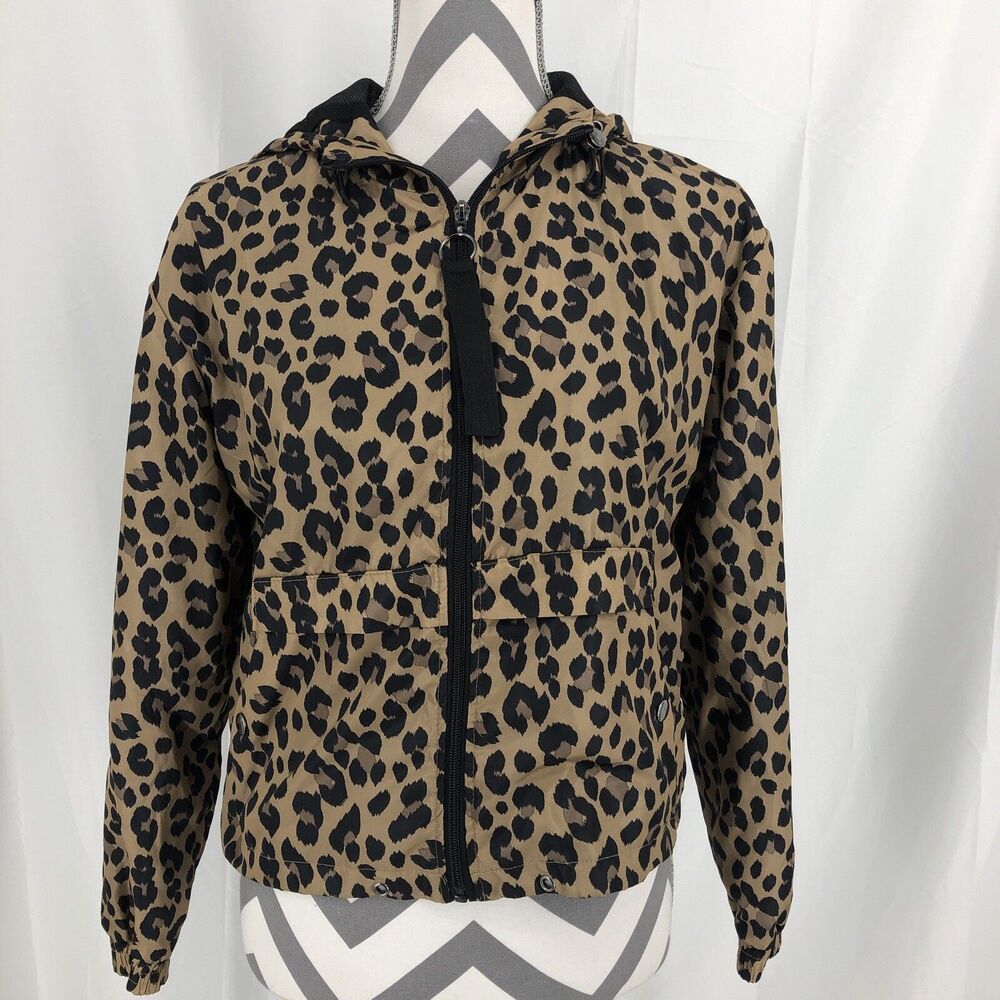 Me Jane Women Windbreaker Jacket Animal Print Hooded Outdoor Gorp Size Small